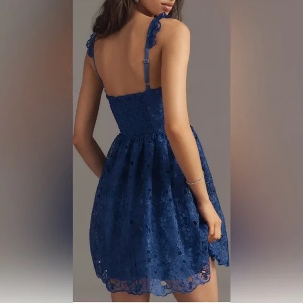 NWT Anthropologie Ruffle-Strap Corset Lace Mini Dress Sz M - Picture 6 of 12